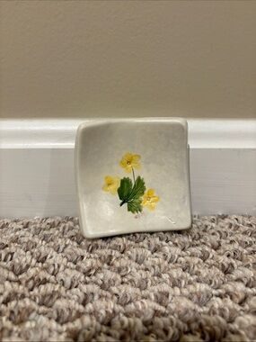 Salt Marsh Pottery Hand-Painted Ceramic Trinket Dish with Yellow Floral Design